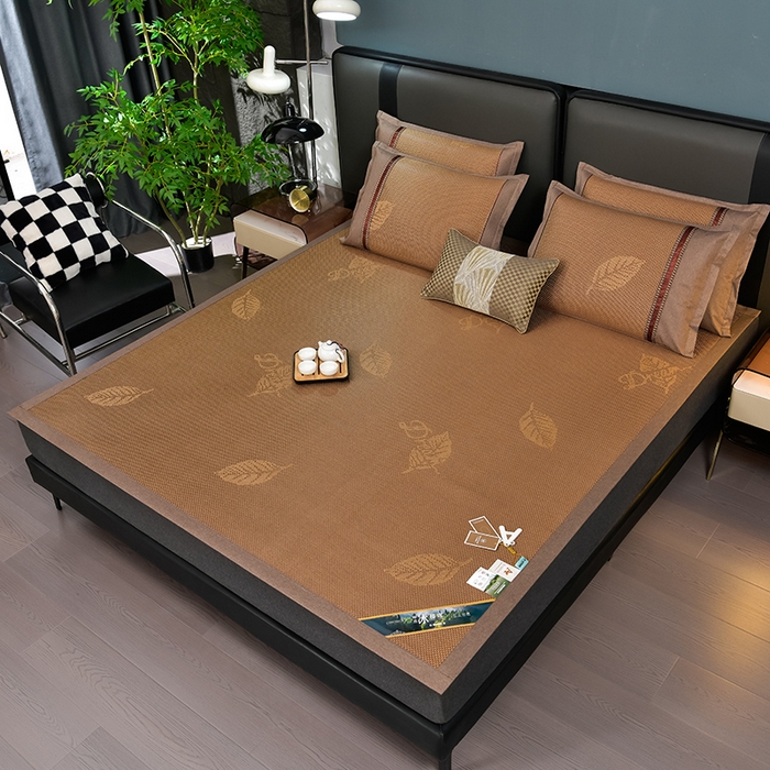 91家纺网 家纺一手货源 找家纺 小牛席业 2026新款加厚款叶语冰藤席系列 加厚款-叶语冰藤席-咖色