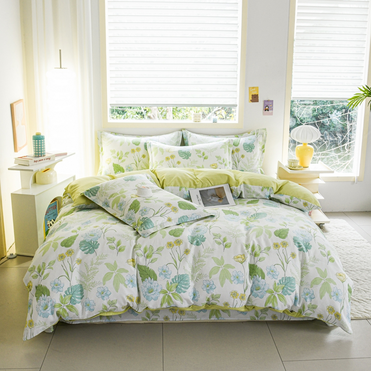 91家纺网 家纺一手货源 找家纺 缘舒家纺 2026新款全棉纯棉印花单被套被套单件 叶柔-绿