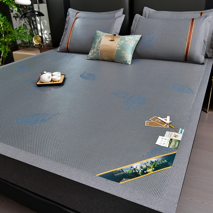 91家纺网 家纺一手货源 找家纺 小牛席业 2026新款加厚款叶语冰藤席系列 加厚款-叶语冰藤席-蓝色