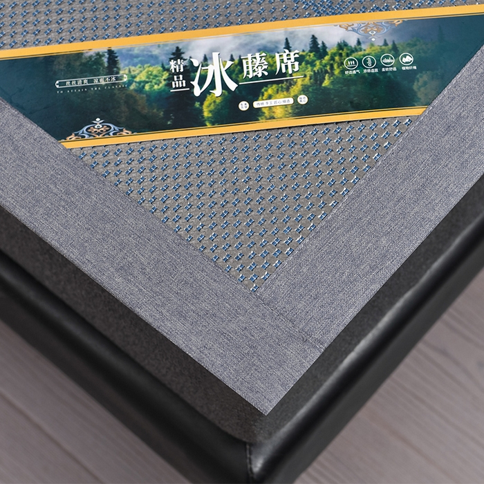 91家纺网 家纺一手货源 找家纺 小牛席业 2026新款加厚款叶语冰藤席系列 加厚款-叶语冰藤席-蓝色