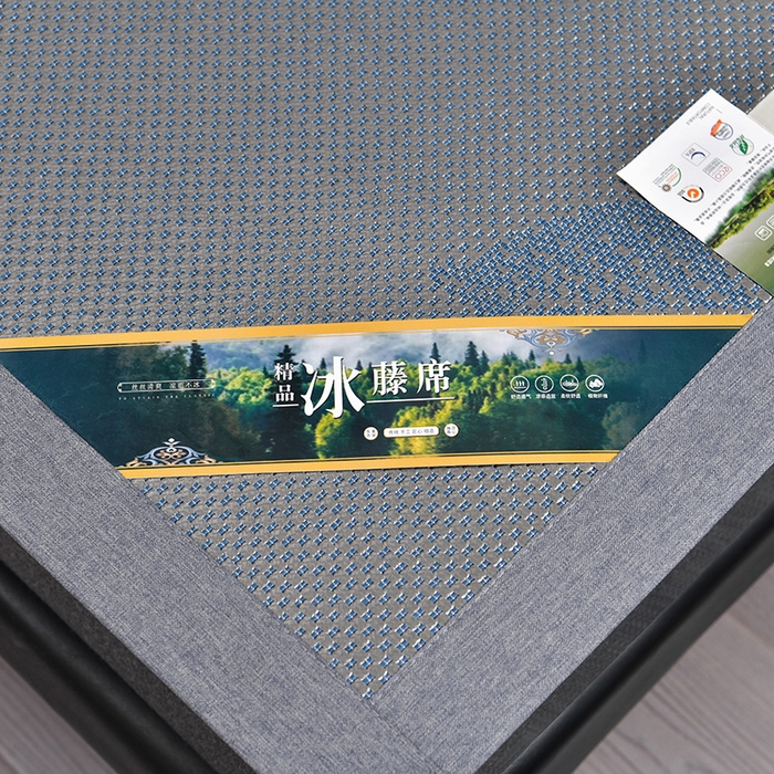 91家纺网 家纺一手货源 找家纺 小牛席业 2026新款加厚款叶语冰藤席系列 加厚款-叶语冰藤席-蓝色