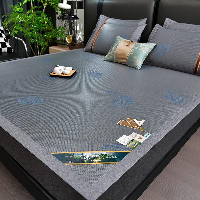 91家纺网 家纺一手货源 找家纺 小牛席业 2026新款加厚款叶语冰藤席系列 加厚款-叶语冰藤席-蓝色