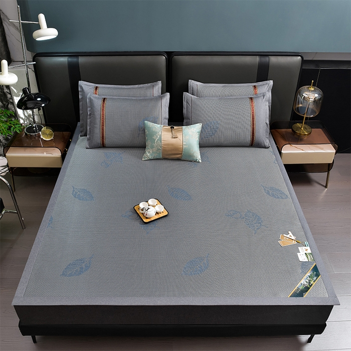 91家纺网 家纺一手货源 找家纺 小牛席业 2026新款加厚款叶语冰藤席系列 加厚款-叶语冰藤席-蓝色