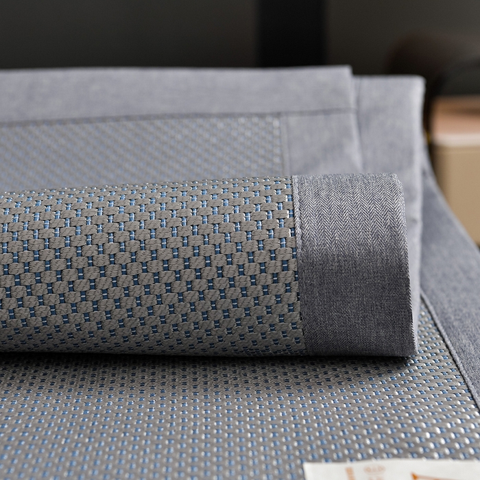 91家纺网 家纺一手货源 找家纺 小牛席业 2026新款加厚款叶语冰藤席系列 加厚款-叶语冰藤席-蓝色