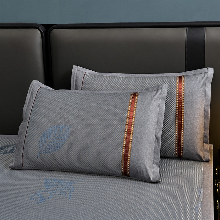 91家纺网 家纺一手货源 找家纺 小牛席业 2026新款加厚款叶语冰藤席系列 加厚款-叶语冰藤席-蓝色