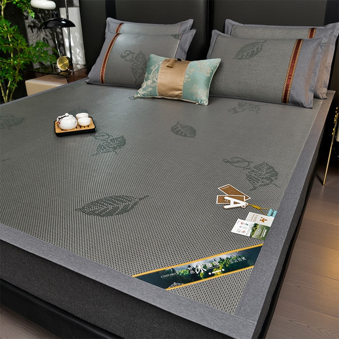 91家纺网 家纺一手货源 找家纺 小牛席业 2026新款加厚款叶语冰藤席系列 加厚款-叶语冰藤席-墨绿