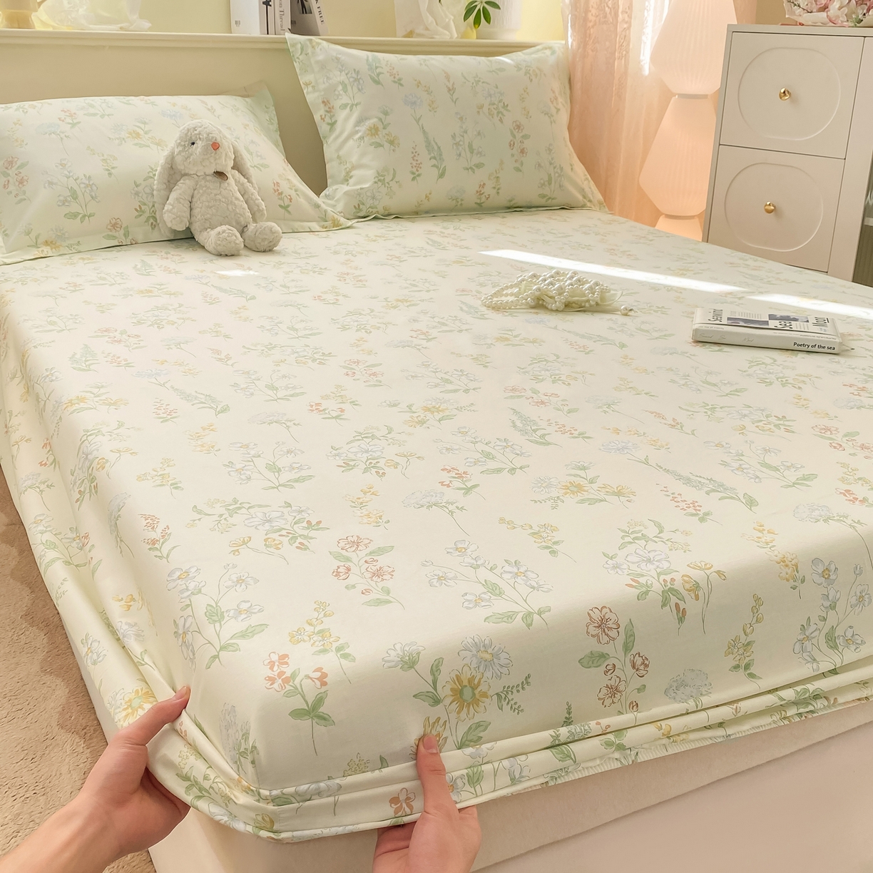 女子家纺 2026新款全棉纯棉印花小清新系列单床笠单品床笠床笠单件 暖樱之舞