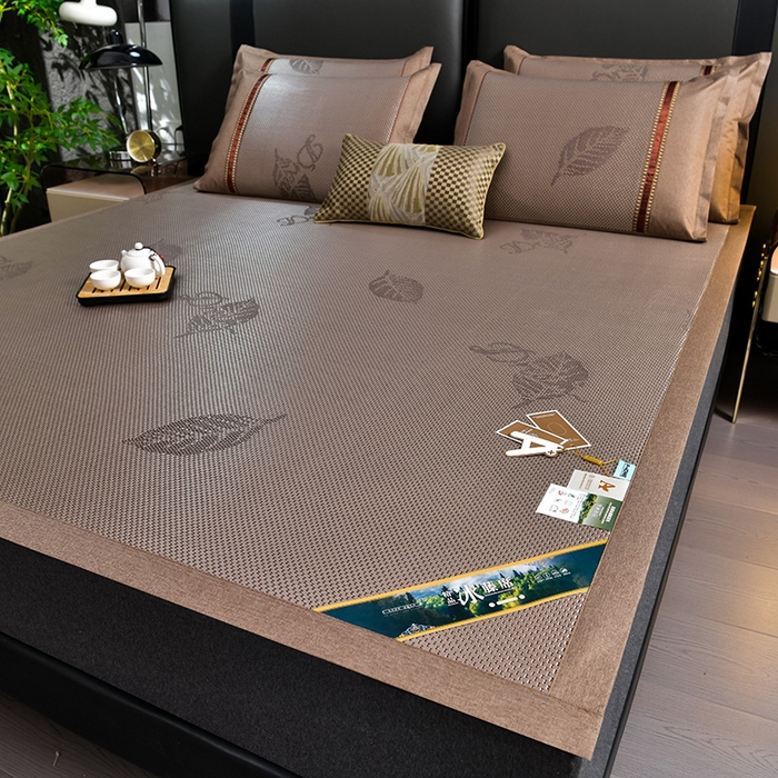 91家纺网 家纺一手货源 找家纺 小牛席业 2026新款加厚款叶语冰藤席系列 加厚款-叶语冰藤席-香槟