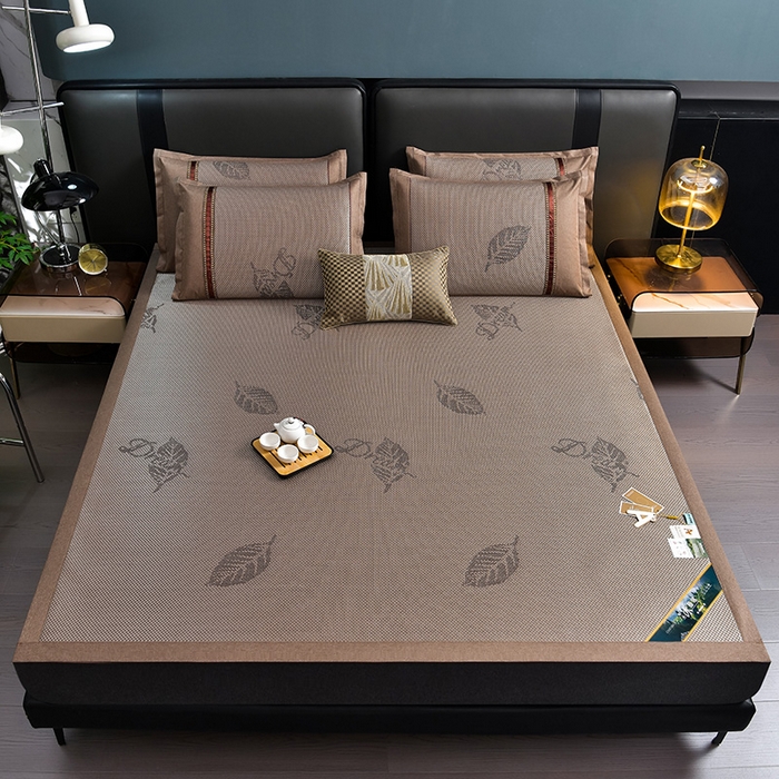 91家纺网 家纺一手货源 找家纺 小牛席业 2026新款加厚款叶语冰藤席系列 加厚款-叶语冰藤席-香槟