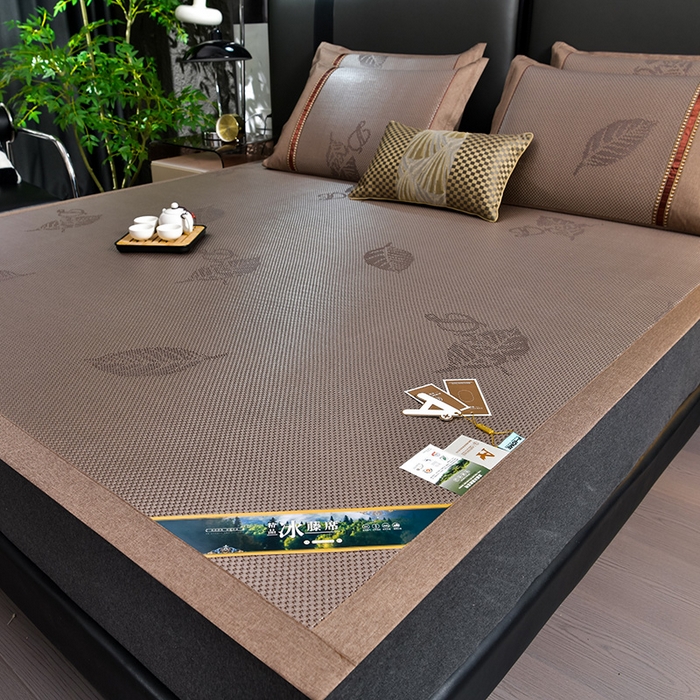 91家纺网 家纺一手货源 找家纺 小牛席业 2026新款加厚款叶语冰藤席系列 加厚款-叶语冰藤席-香槟