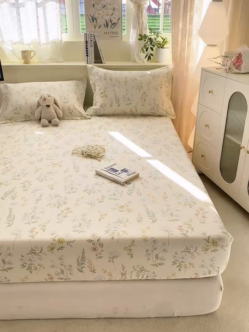 91家纺网 家纺一手货源 找家纺 女子家纺 2026新款全棉纯棉印花小清新系列单床笠单品床笠床笠单件 暖樱之舞