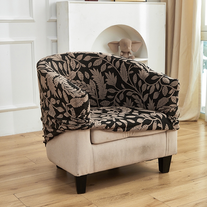 91家纺网 家纺一手货源 找家纺 逐日沙发套 2026新款提花系列-半圆椅套 素奢柳韵-卡其色