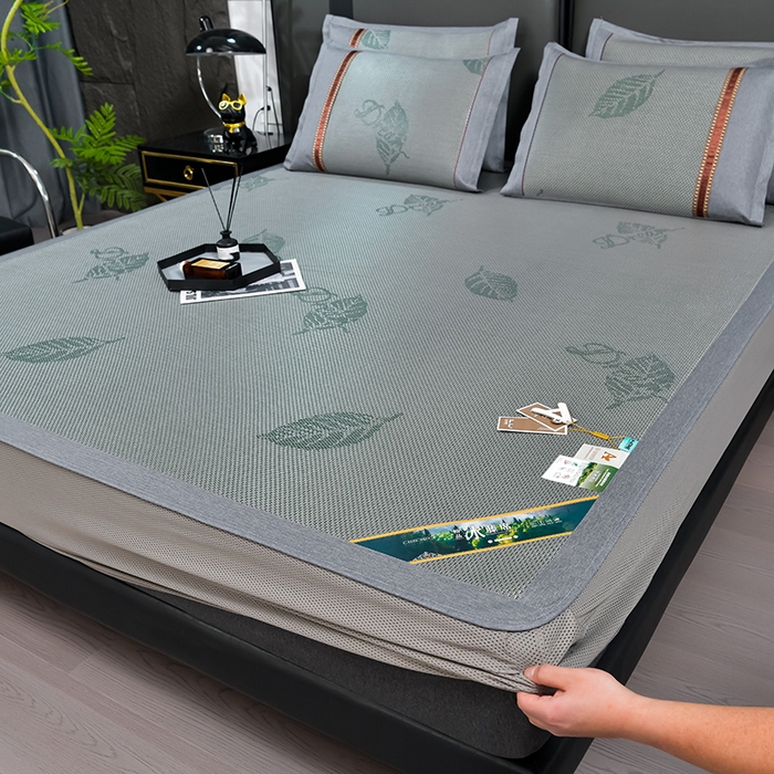 91家纺网 家纺一手货源 找家纺 （总）小牛席业 202新款加厚款-叶语冰藤席系列（床笠款）凉席藤席冰藤席冰丝席竹席草席空调席乳胶席豆豆席