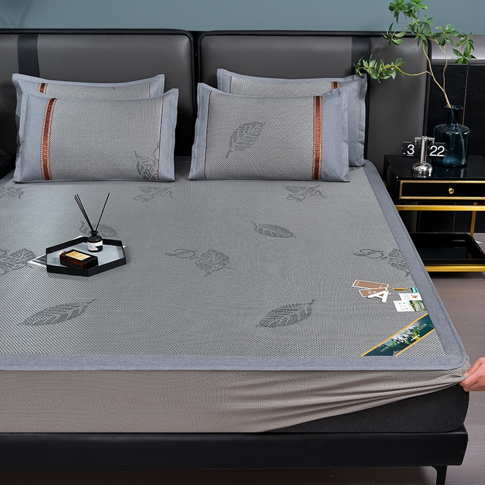 91家纺网 家纺一手货源 找家纺 小牛席业 202新款加厚款-叶语冰藤席系列（床笠款）凉席藤席冰藤席冰丝席竹席草席空调席乳胶席豆豆席 加厚款-叶语冰藤席系列床笠款-黑咖