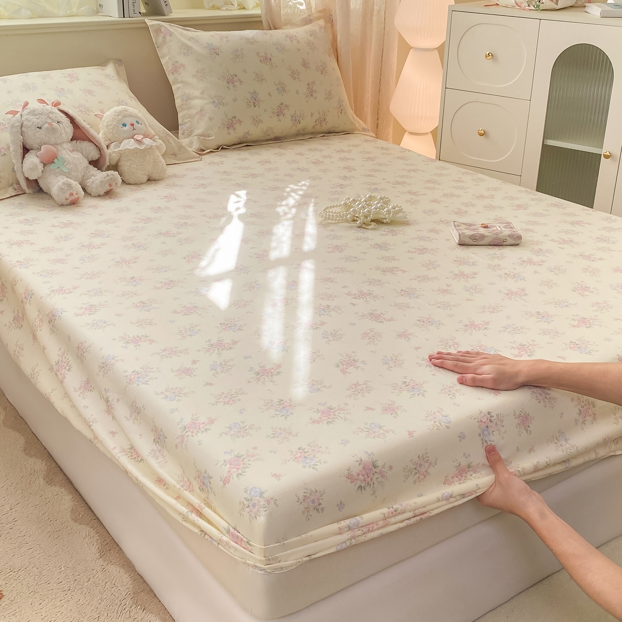 91家纺网 家纺一手货源 找家纺 女子家纺 2026新款全棉纯棉印花小清新系列单床笠单品床笠床笠单件 欧风花影