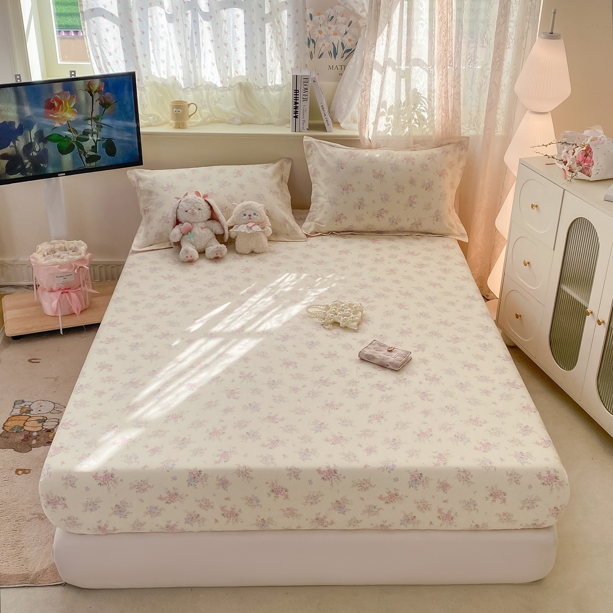 91家纺网 家纺一手货源 找家纺 女子家纺 2026新款全棉纯棉印花小清新系列单床笠单品床笠床笠单件 欧风花影