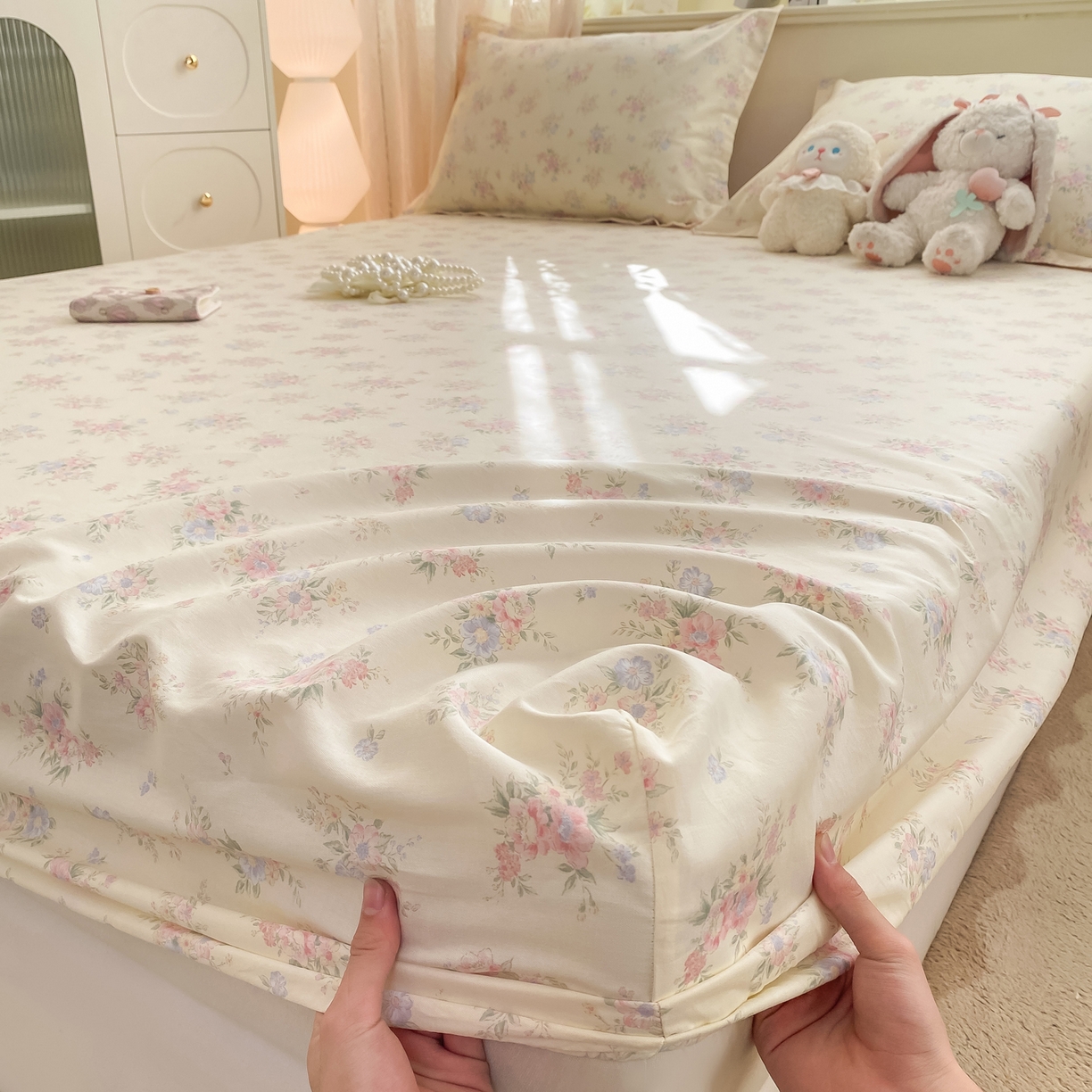 91家纺网 家纺一手货源 找家纺 女子家纺 2026新款全棉纯棉印花小清新系列单床笠单品床笠床笠单件 欧风花影