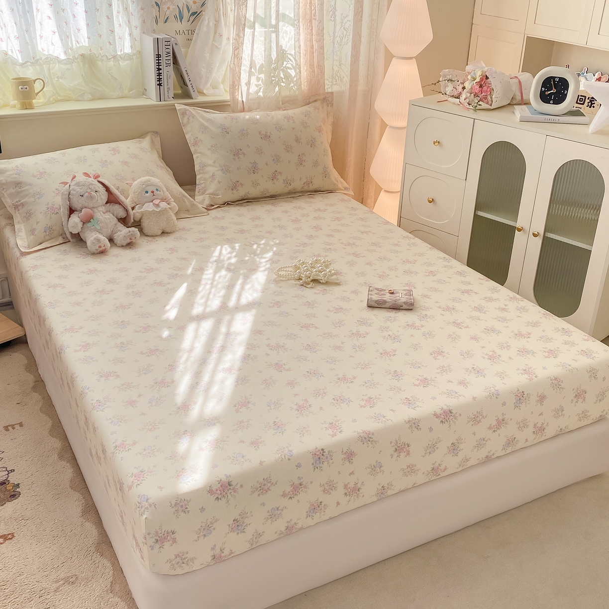 91家纺网 家纺一手货源 找家纺 女子家纺 2026新款全棉纯棉印花小清新系列单床笠单品床笠床笠单件 欧风花影