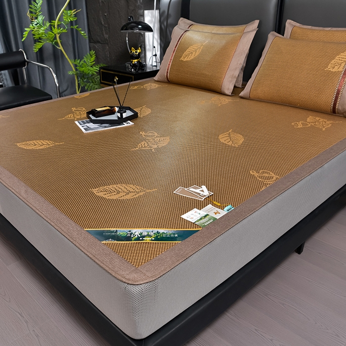 91家纺网 家纺一手货源 找家纺 小牛席业 202新款加厚款-叶语冰藤席系列（床笠款）凉席藤席冰藤席冰丝席竹席草席空调席乳胶席豆豆席 加厚款-叶语冰藤席系列床笠款-咖色