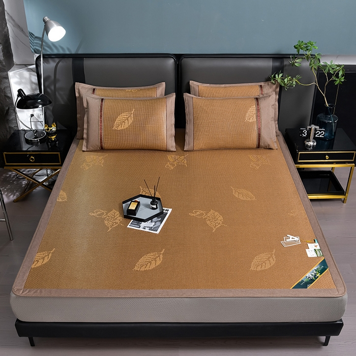 91家纺网 家纺一手货源 找家纺 小牛席业 202新款加厚款-叶语冰藤席系列（床笠款）凉席藤席冰藤席冰丝席竹席草席空调席乳胶席豆豆席 加厚款-叶语冰藤席系列床笠款-咖色