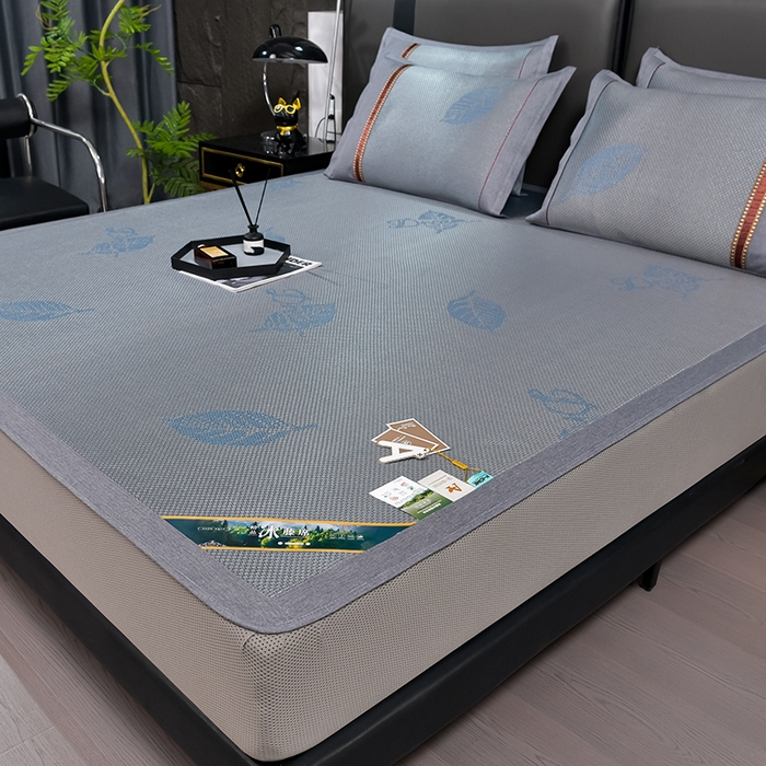 91家纺网 家纺一手货源 找家纺 小牛席业 202新款加厚款-叶语冰藤席系列（床笠款）凉席藤席冰藤席冰丝席竹席草席空调席乳胶席豆豆席 加厚款-叶语冰藤席系列床笠款-蓝色