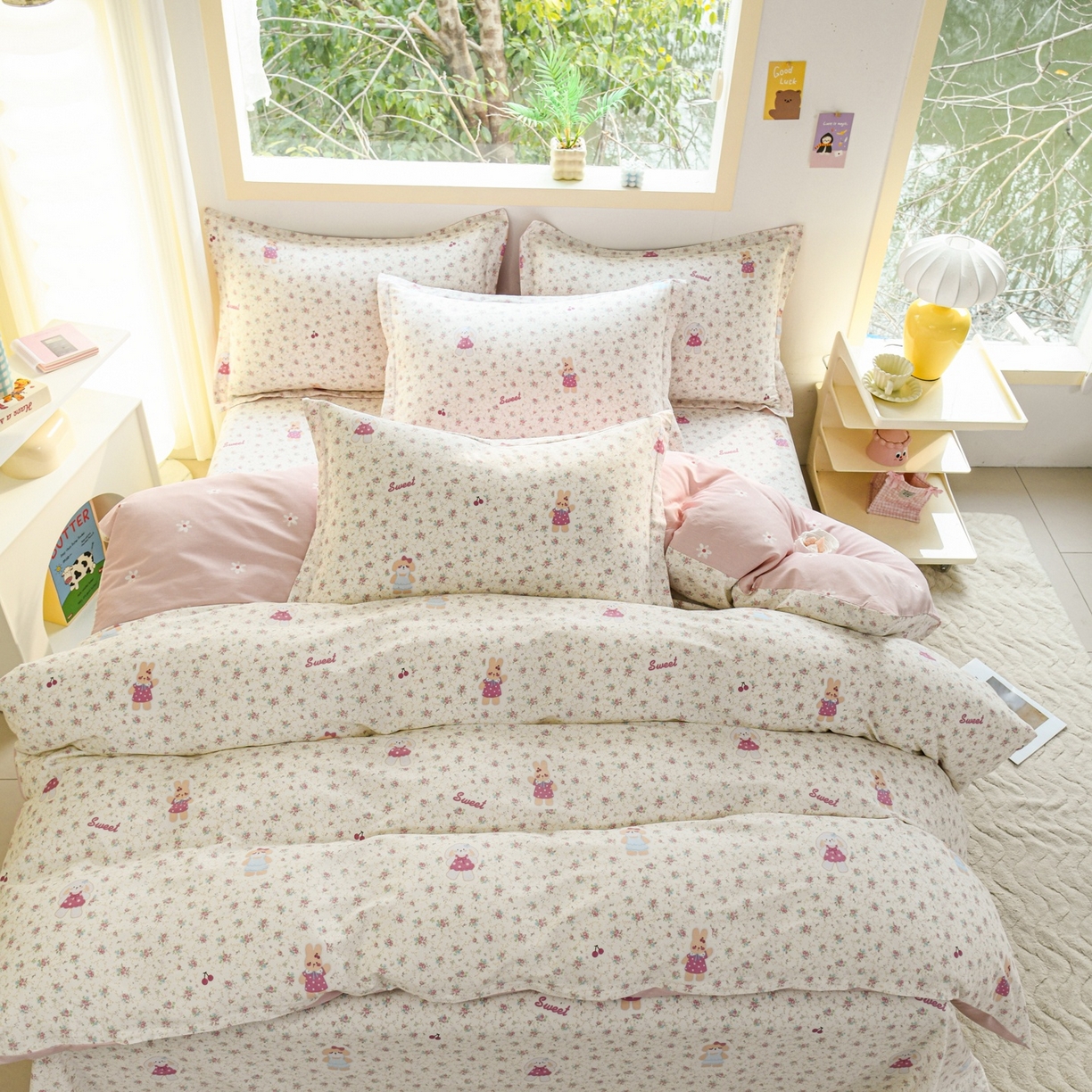 91家纺网 家纺一手货源 找家纺 缘舒家纺 2026新款全棉纯棉印花单被套被套单件 花寻觅兔-卡通类