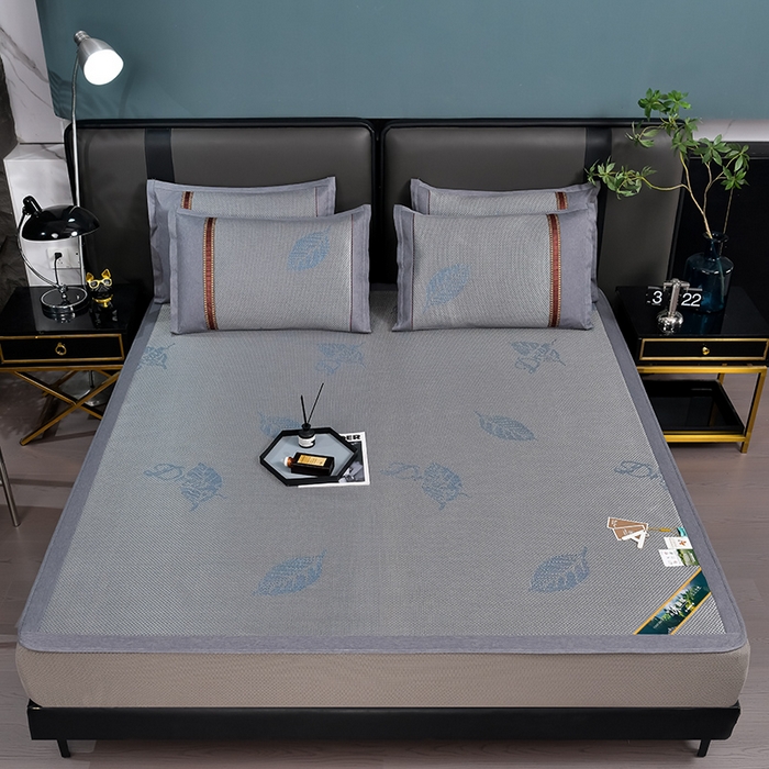 91家纺网 家纺一手货源 找家纺 小牛席业 202新款加厚款-叶语冰藤席系列（床笠款）凉席藤席冰藤席冰丝席竹席草席空调席乳胶席豆豆席 加厚款-叶语冰藤席系列床笠款-蓝色