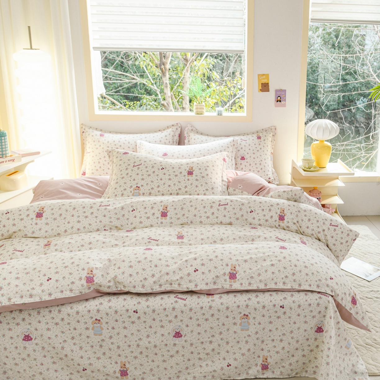91家纺网 家纺一手货源 找家纺 缘舒家纺 2026新款全棉纯棉印花单被套被套单件 花寻觅兔-卡通类