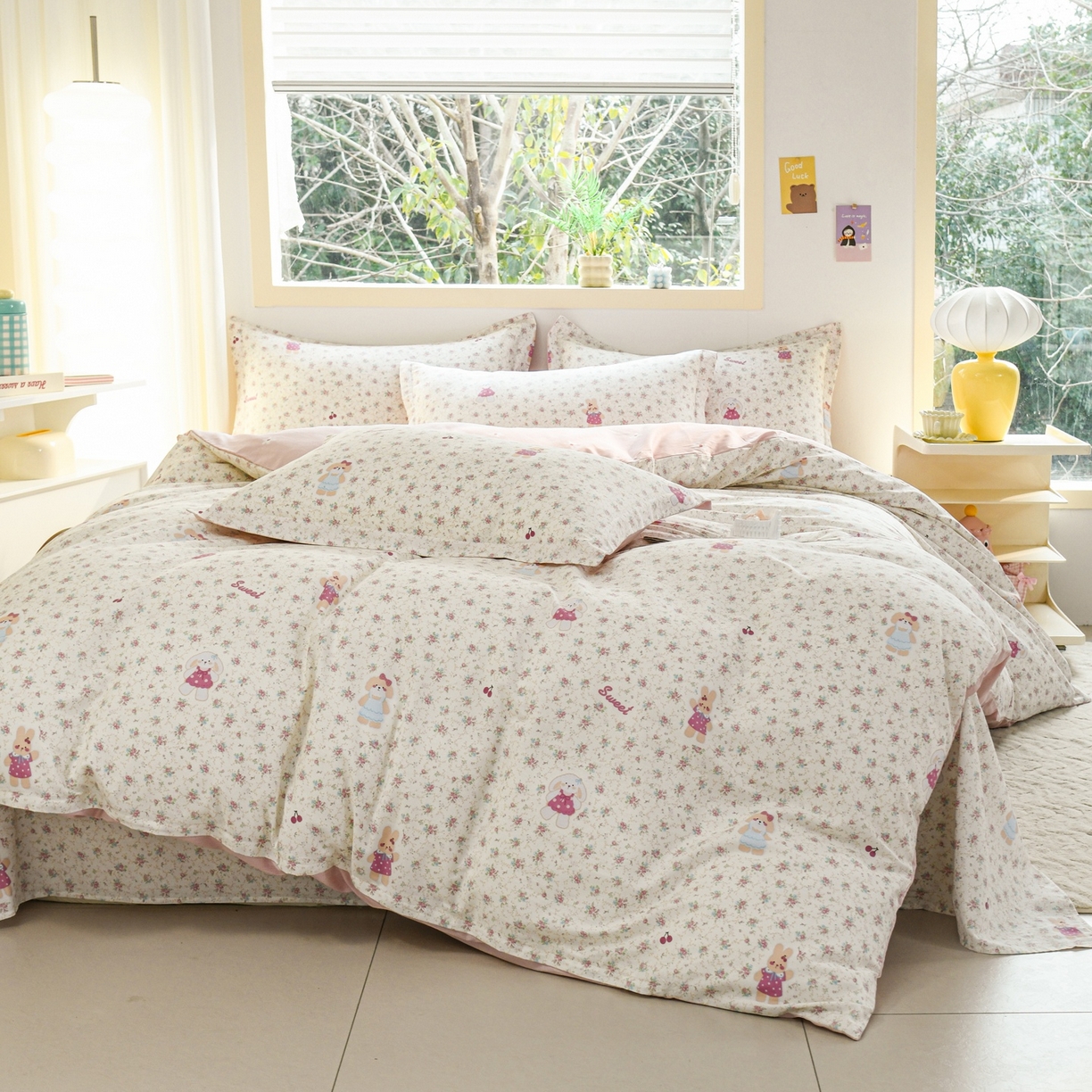 91家纺网 家纺一手货源 找家纺 缘舒家纺 2026新款全棉纯棉印花单被套被套单件 花寻觅兔-卡通类