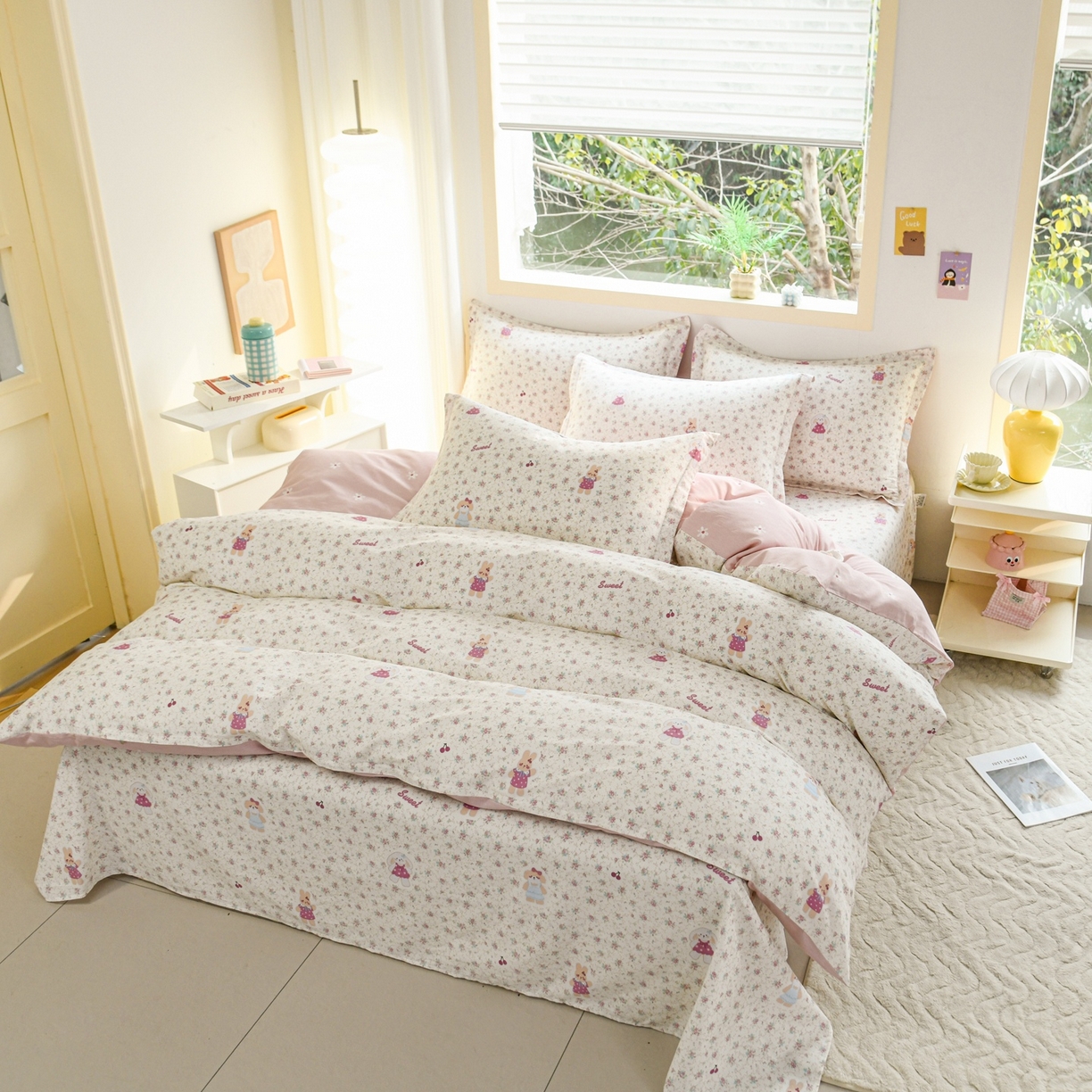91家纺网 家纺一手货源 找家纺 缘舒家纺 2026新款全棉纯棉印花单被套被套单件 花寻觅兔-卡通类