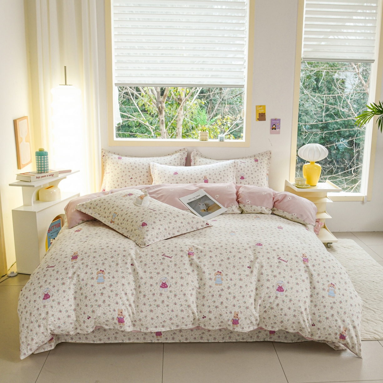 91家纺网 家纺一手货源 找家纺 缘舒家纺 2026新款全棉纯棉印花单被套被套单件 花寻觅兔-卡通类