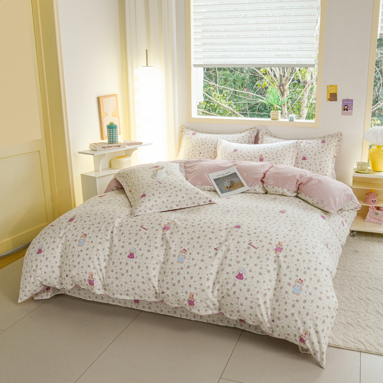 91家纺网 家纺一手货源 找家纺 缘舒家纺 2026新款全棉纯棉印花单被套被套单件 花寻觅兔-卡通类