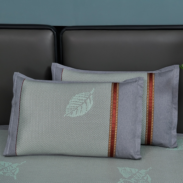 91家纺网 家纺一手货源 找家纺 小牛席业 202新款加厚款-叶语冰藤席系列（床笠款）凉席藤席冰藤席冰丝席竹席草席空调席乳胶席豆豆席 加厚款-叶语冰藤席系列床笠款-绿色