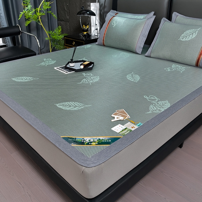 91家纺网 家纺一手货源 找家纺 小牛席业 202新款加厚款-叶语冰藤席系列（床笠款）凉席藤席冰藤席冰丝席竹席草席空调席乳胶席豆豆席 加厚款-叶语冰藤席系列床笠款-绿色