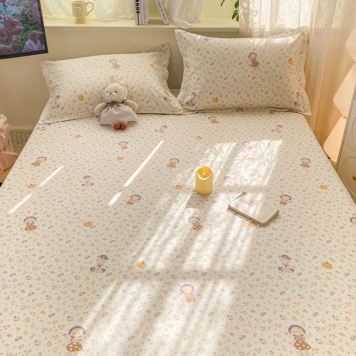 91家纺网 家纺一手货源 找家纺 女子家纺 2026新款全棉纯棉印花小清新系列单床笠单品床笠床笠单件 碎花兔熊