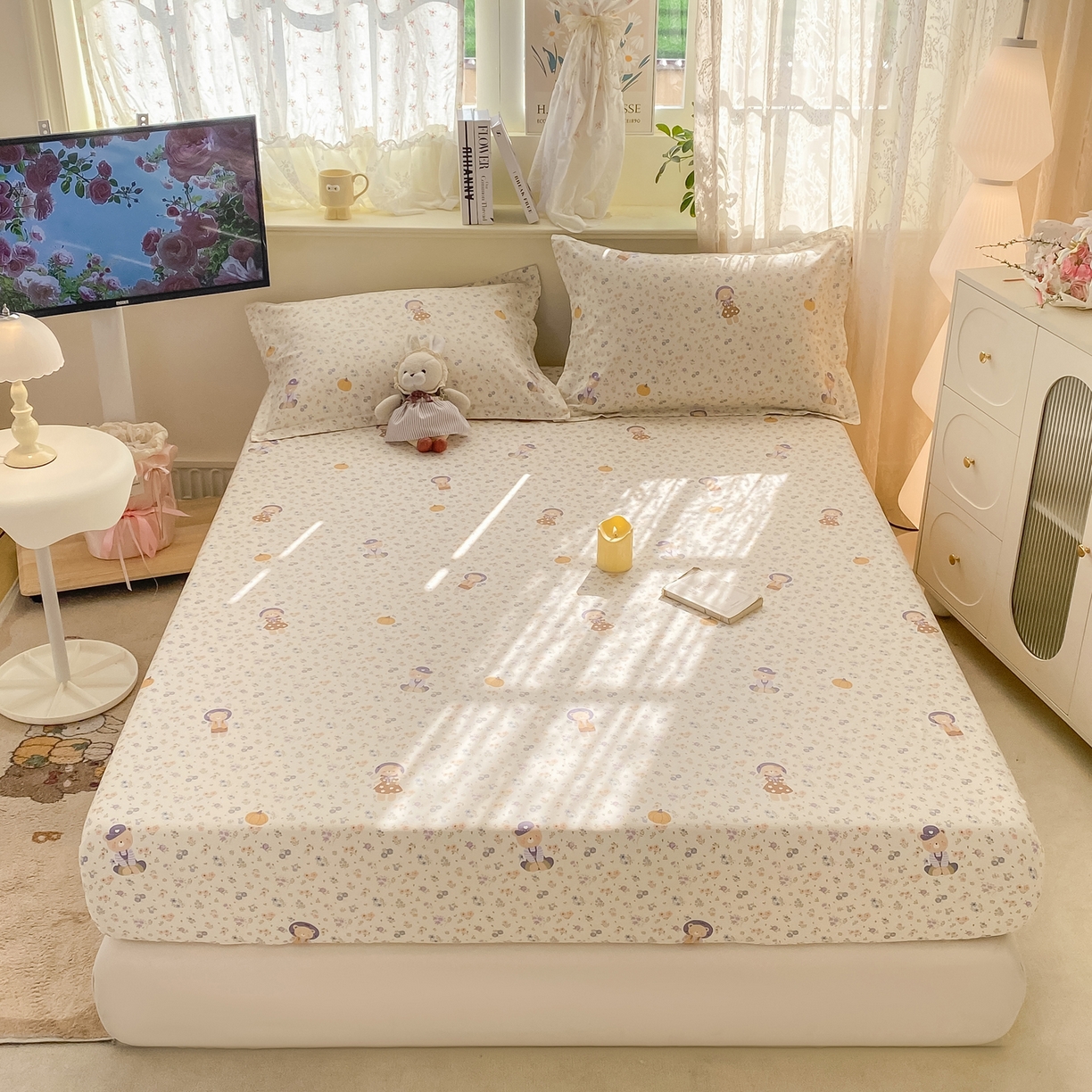 91家纺网 家纺一手货源 找家纺 女子家纺 2026新款全棉纯棉印花小清新系列单床笠单品床笠床笠单件 碎花兔熊