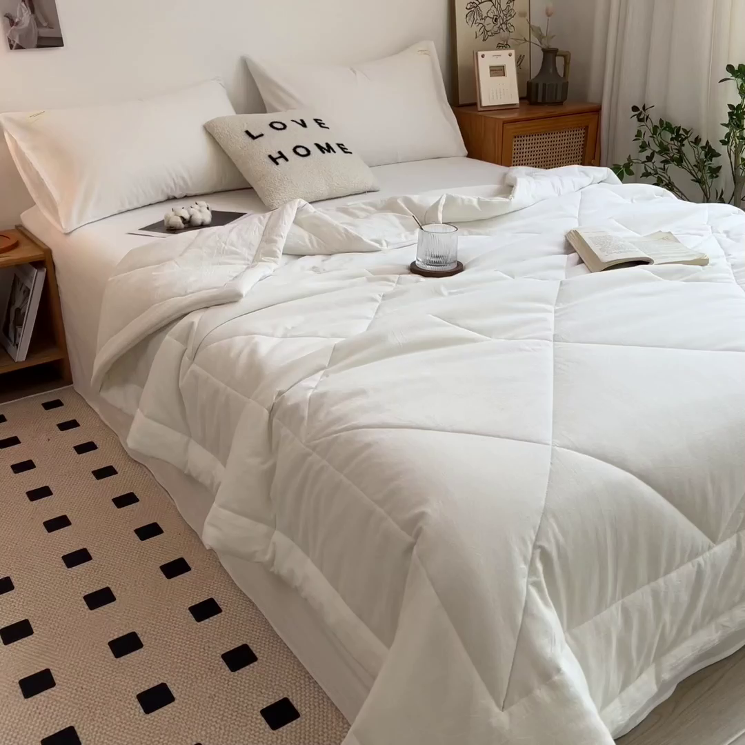 91家纺网 家纺一手货源 找家纺 宝士康家纺 2026新款10A抗菌无印风单夏被/夏被四件套 被子被芯 白色