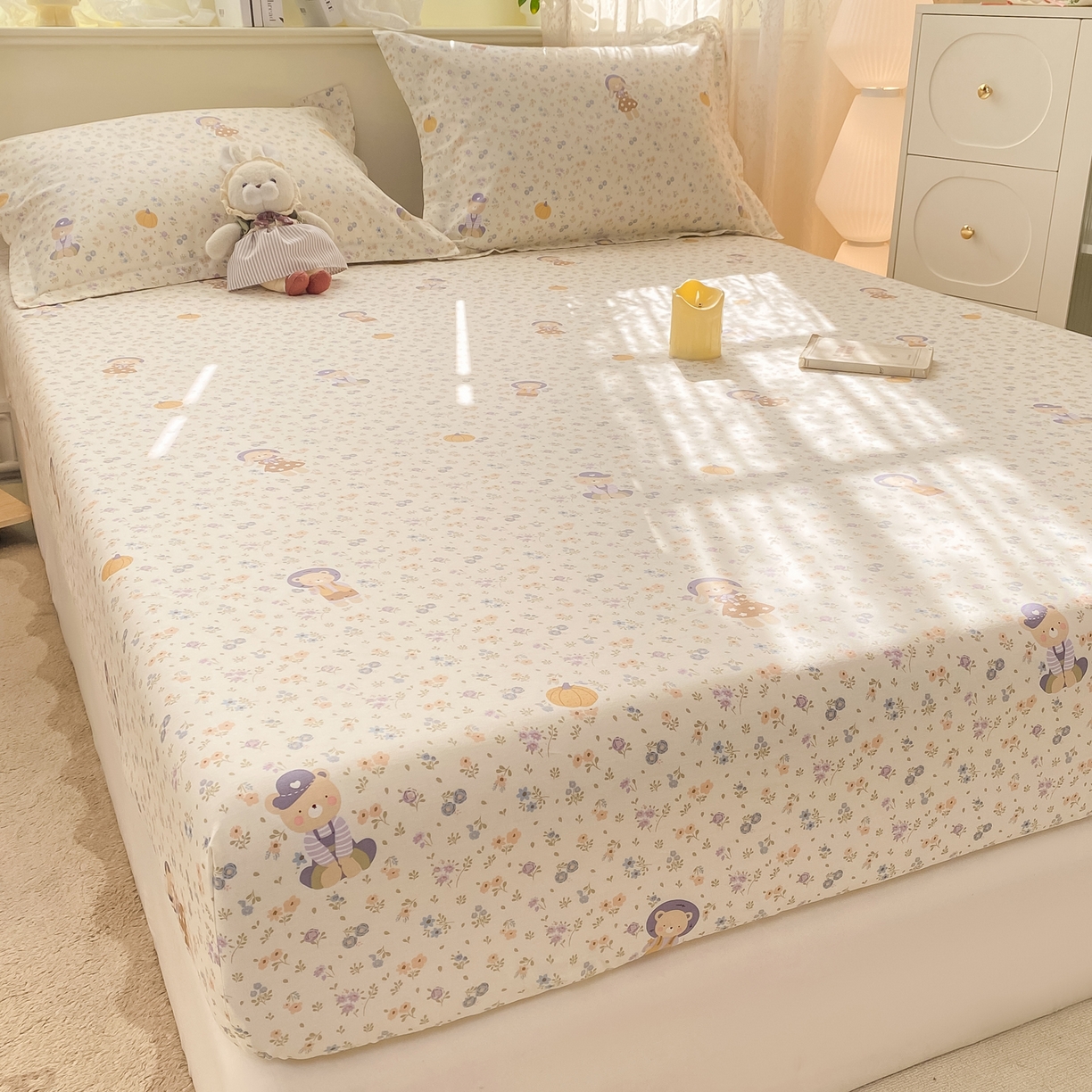 91家纺网 家纺一手货源 找家纺 女子家纺 2026新款全棉纯棉印花小清新系列单床笠单品床笠床笠单件 碎花兔熊