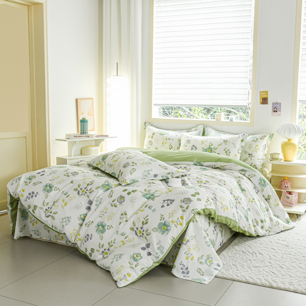 91家纺网 家纺一手货源 找家纺 缘舒家纺 2026新款全棉纯棉印花单被套被套单件 花韵花香-绿