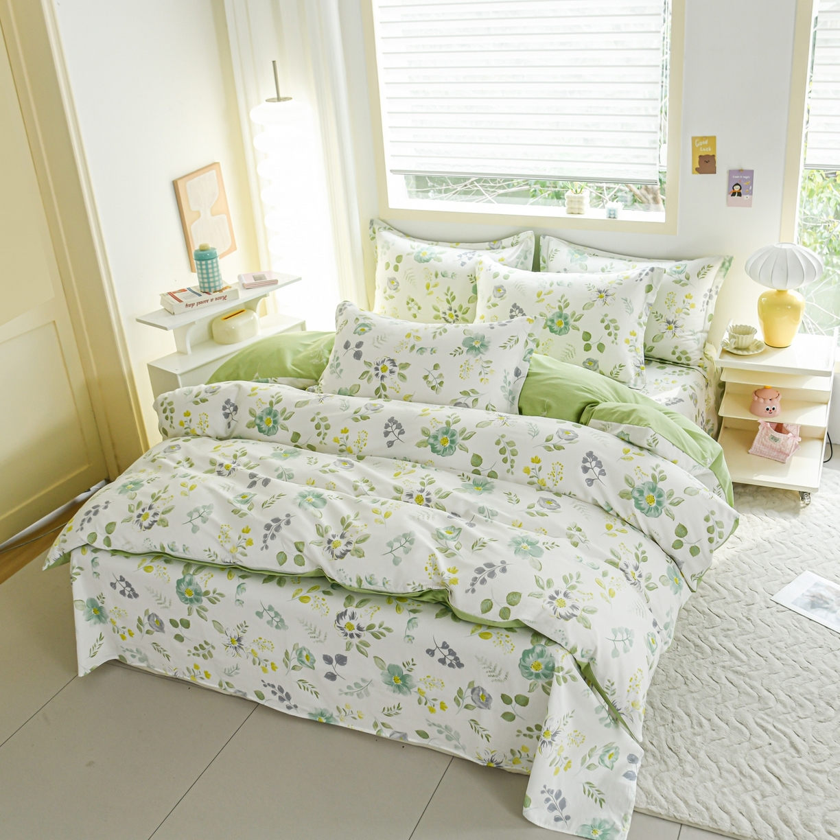 91家纺网 家纺一手货源 找家纺 缘舒家纺 2026新款全棉纯棉印花单被套被套单件 花韵花香-绿