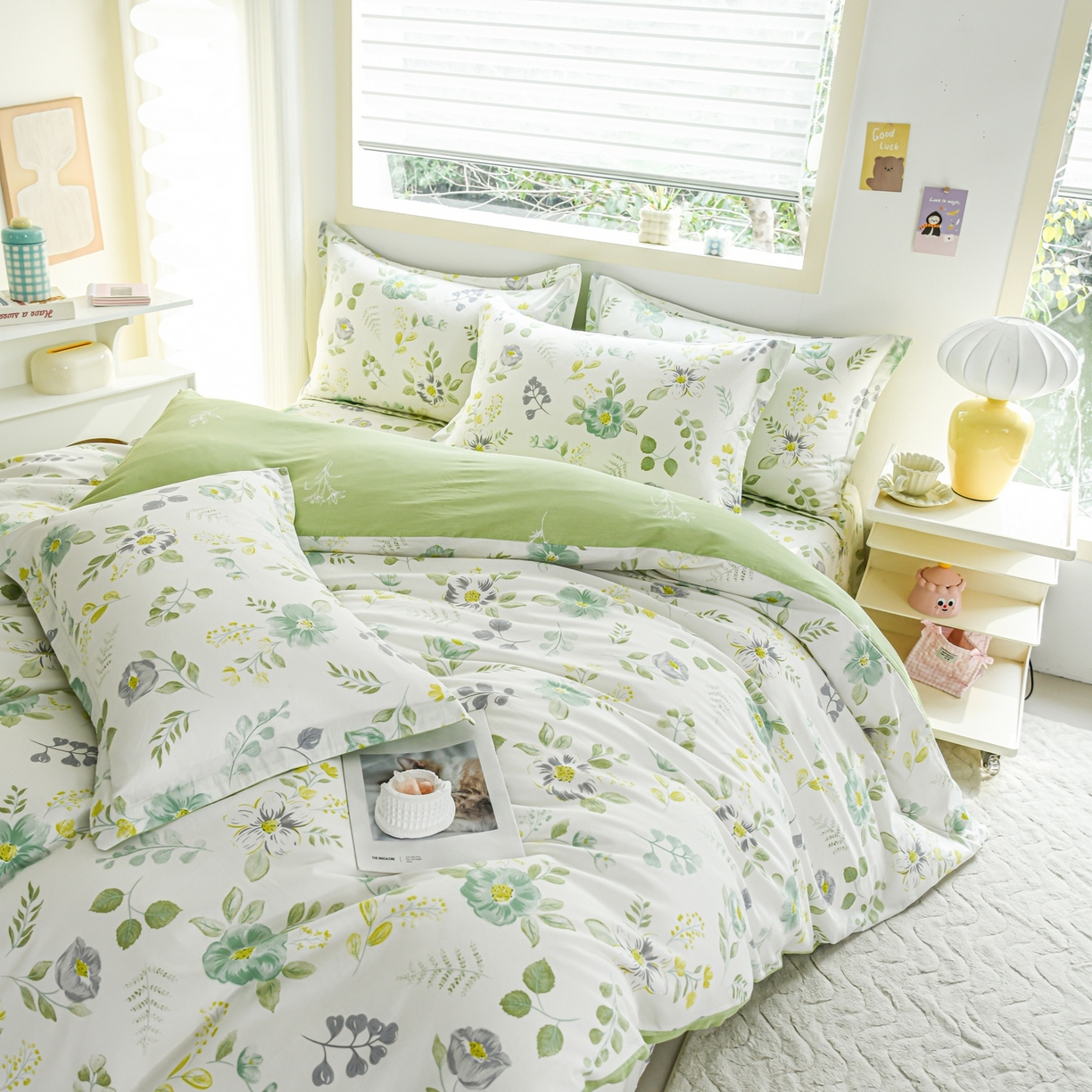 91家纺网 家纺一手货源 找家纺 缘舒家纺 2026新款全棉纯棉印花单被套被套单件 花韵花香-绿