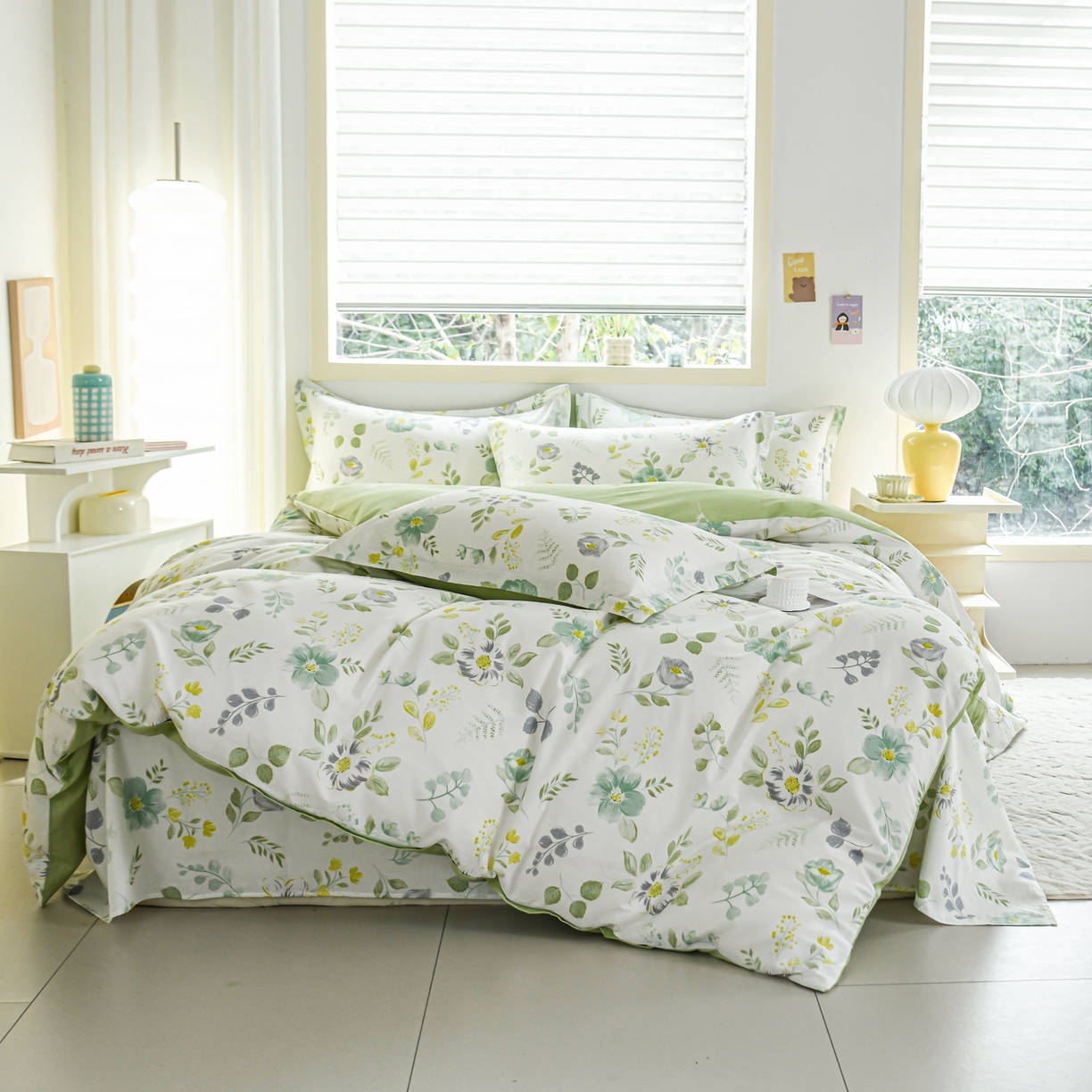 91家纺网 家纺一手货源 找家纺 缘舒家纺 2026新款全棉纯棉印花单被套被套单件 花韵花香-绿