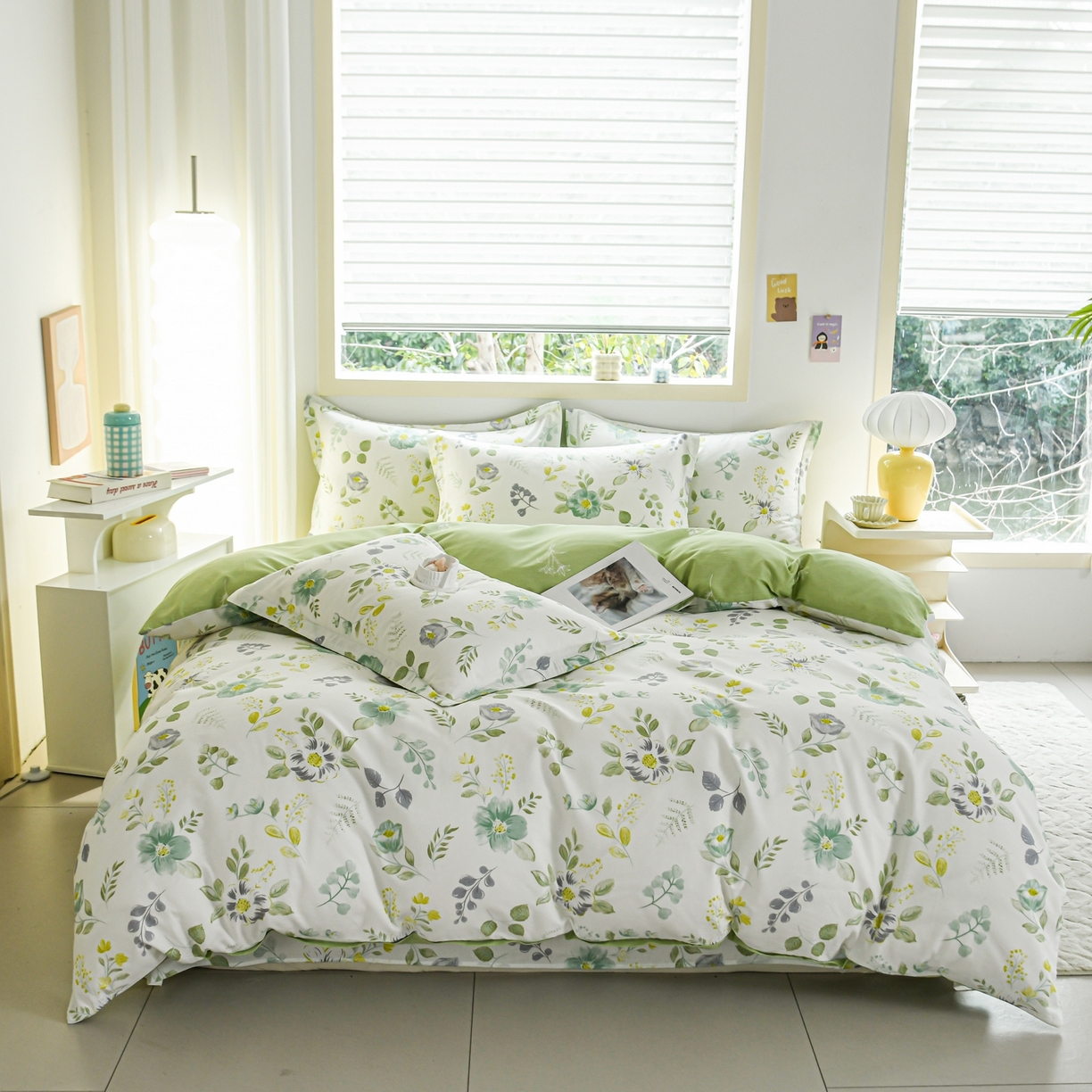 91家纺网 家纺一手货源 找家纺 缘舒家纺 2026新款全棉纯棉印花单被套被套单件 花韵花香-绿
