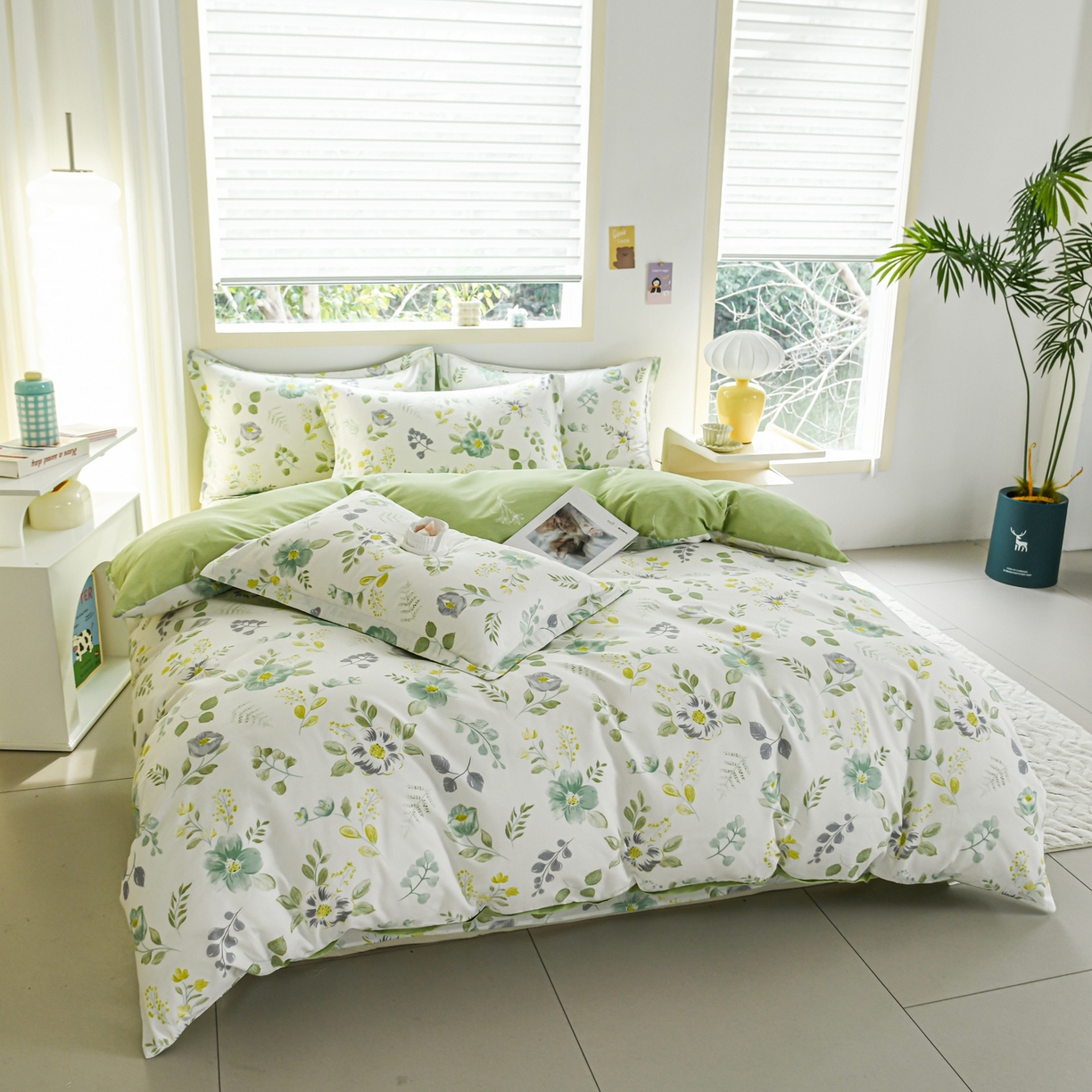 91家纺网 家纺一手货源 找家纺 缘舒家纺 2026新款全棉纯棉印花单被套被套单件 花韵花香-绿