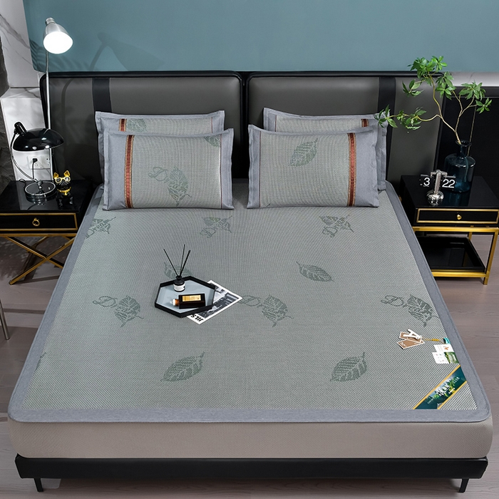 91家纺网 家纺一手货源 找家纺 小牛席业 202新款加厚款-叶语冰藤席系列（床笠款）凉席藤席冰藤席冰丝席竹席草席空调席乳胶席豆豆席 加厚款-叶语冰藤席系列床笠款-墨绿