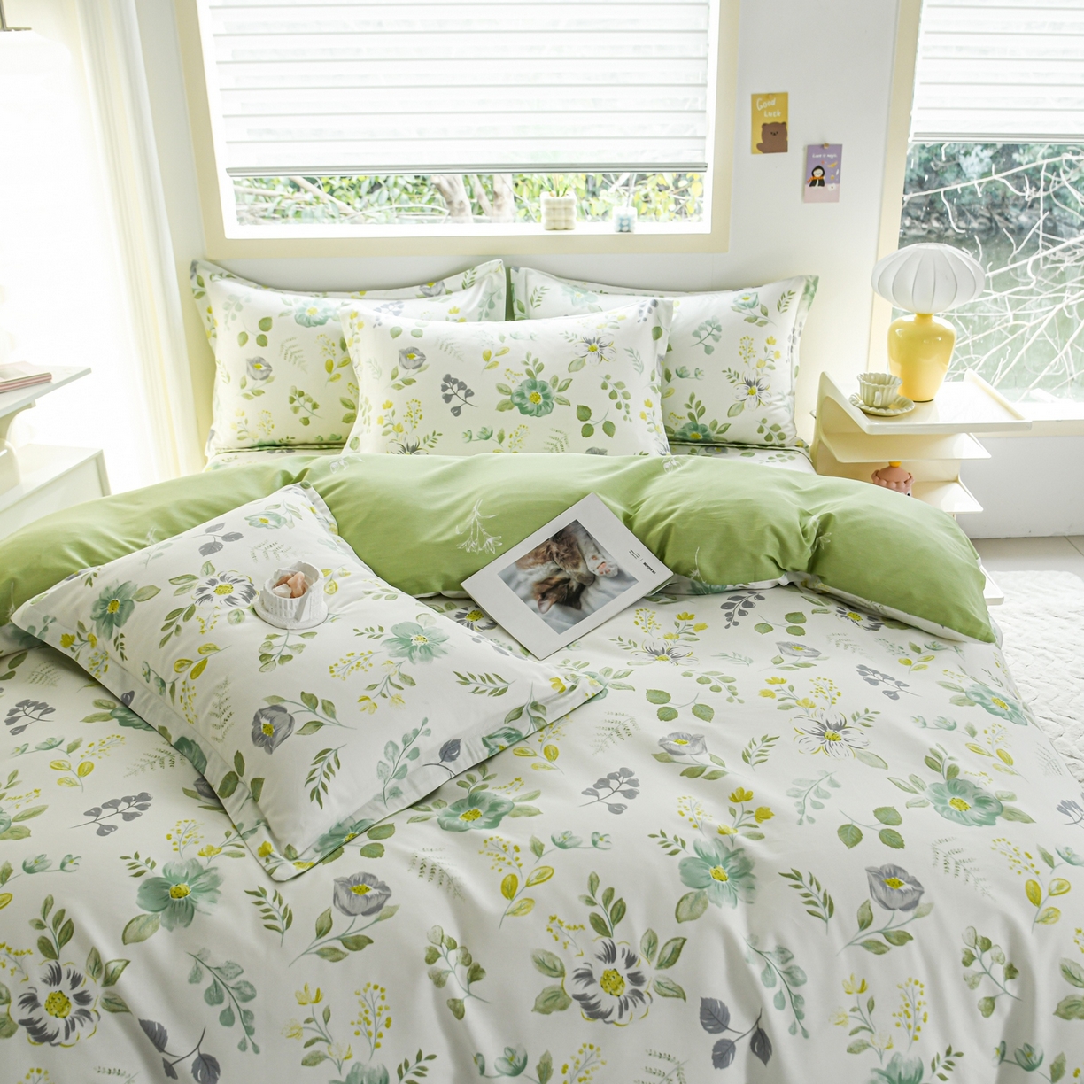 91家纺网 家纺一手货源 找家纺 缘舒家纺 2026新款全棉纯棉印花单被套被套单件 花韵花香-绿