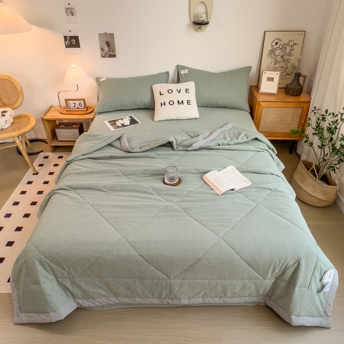 91家纺网 家纺一手货源 找家纺 宝士康家纺 2026新款10A抗菌无印风单夏被/夏被四件套 被子被芯 薄荷绿