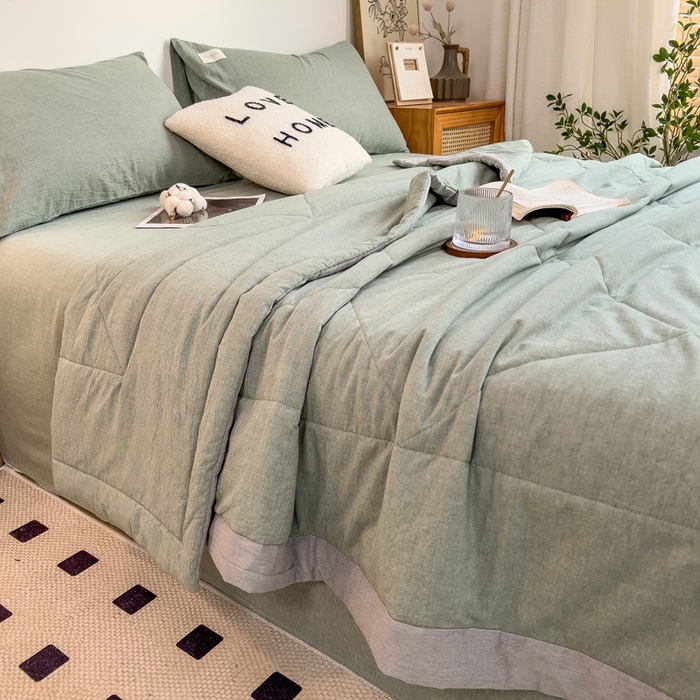 91家纺网 家纺一手货源 找家纺 宝士康家纺 2026新款10A抗菌无印风单夏被/夏被四件套 被子被芯 薄荷绿