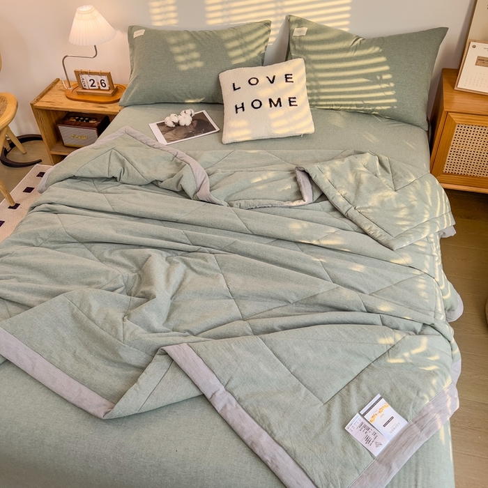 91家纺网 家纺一手货源 找家纺 宝士康家纺 2026新款10A抗菌无印风单夏被/夏被四件套 被子被芯 薄荷绿