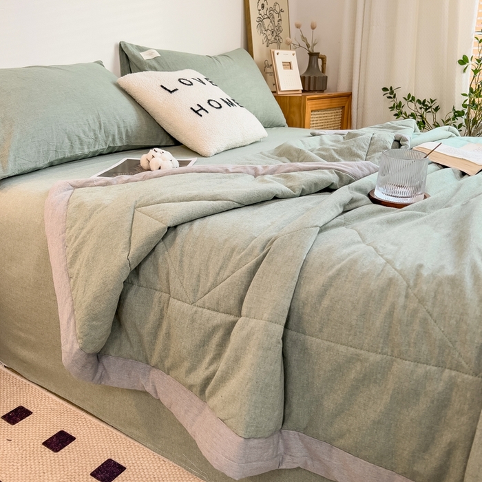 91家纺网 家纺一手货源 找家纺 宝士康家纺 2026新款10A抗菌无印风单夏被/夏被四件套 被子被芯 薄荷绿